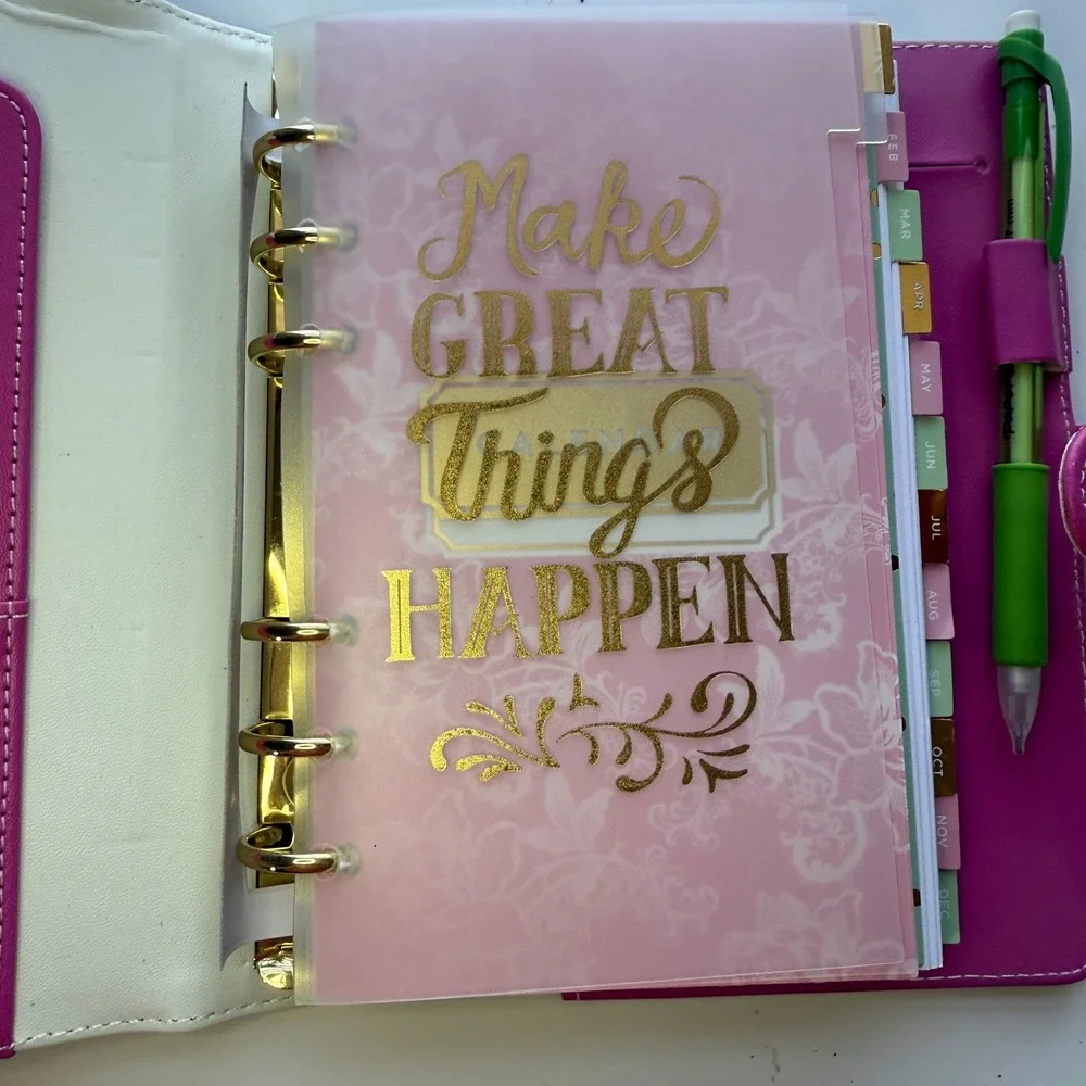 Striped Ring Planner Organizer Faux Leather Pink Interior Weekly‎ Monthly